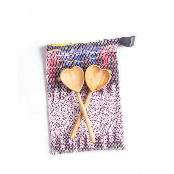 Olive Wood Heart Tiny Spoon Set