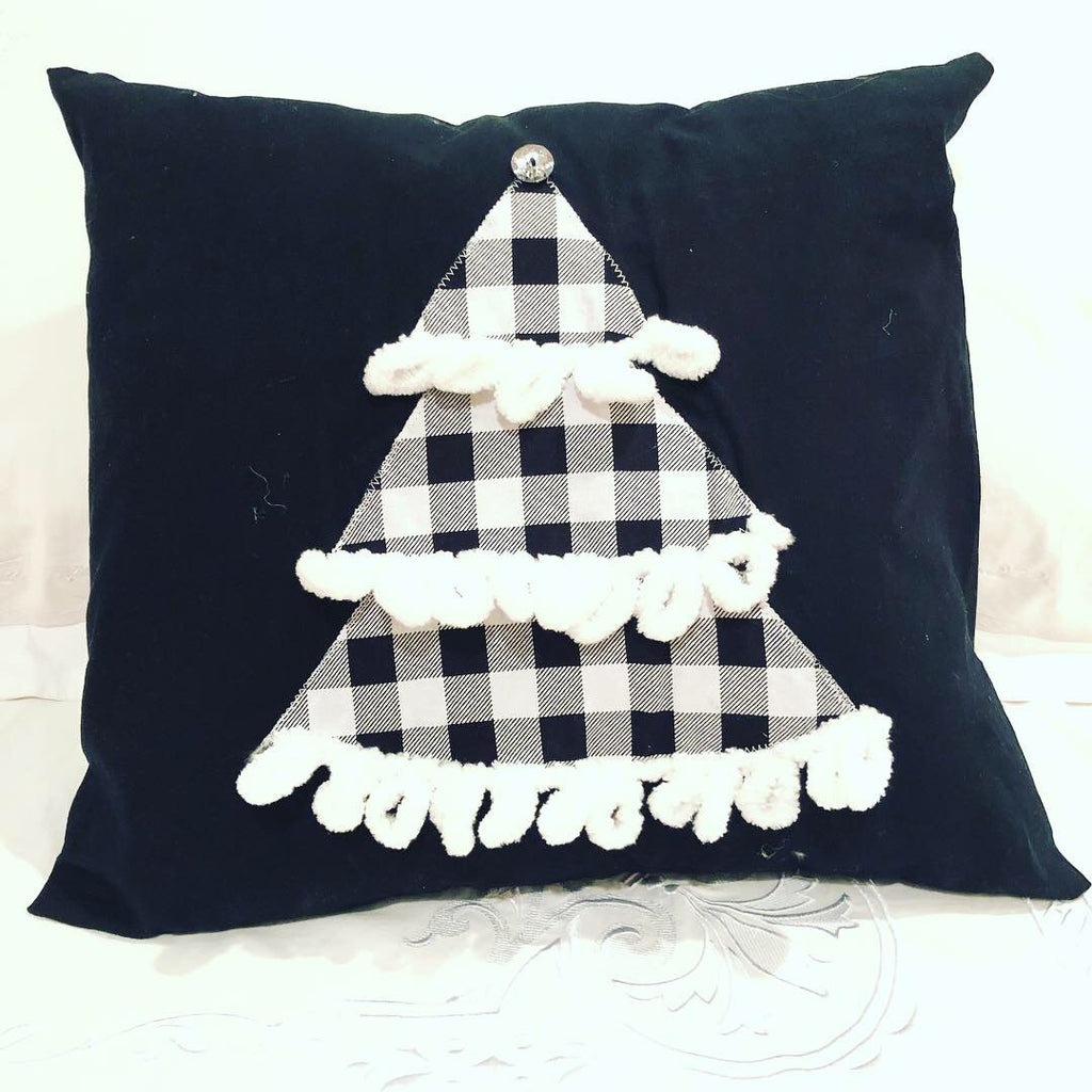 Black  and Buffalo Check Christmas Throw Pillow