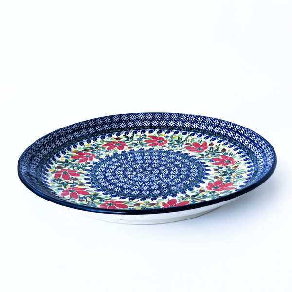 Polish Pottery Large Platter-blue, green, red, and white, round
