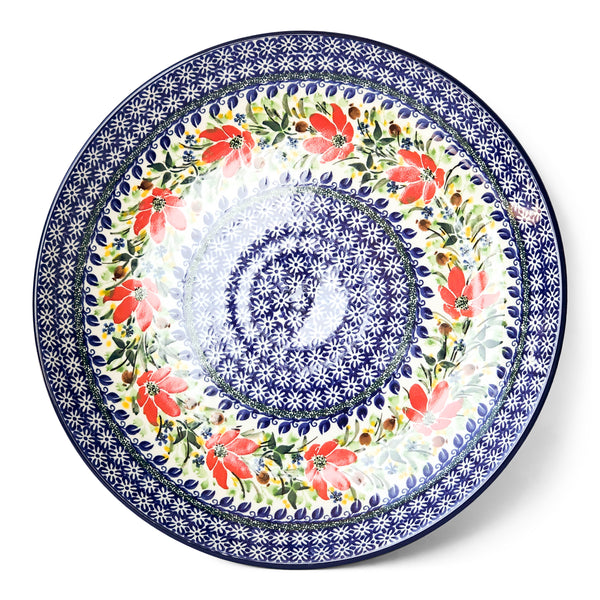 Polish Pottery Large Platter-blue, green, red, and white, round