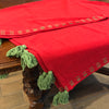 Throw Blanket-Red Kantha Stitch and Green Tassels