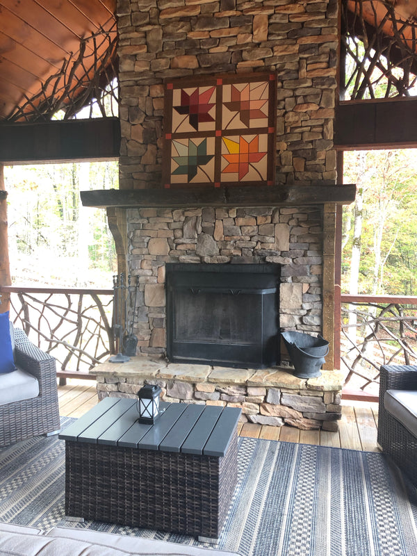 Maple leaf autumn barn quilt, 3'x3',on wood, hand painted, over the mantel.