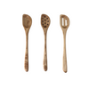 set of three left-handed angled wooden spoons