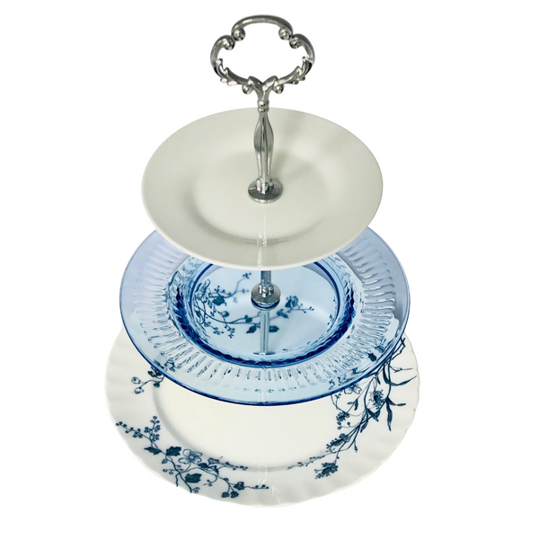 Three-Tiered Server/Cake Stand, Blue and White