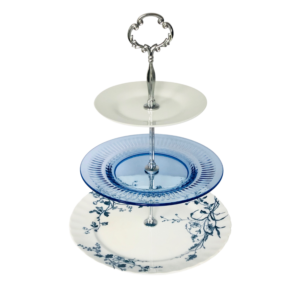 Three-Tiered Server/Cake Stand, Blue and White