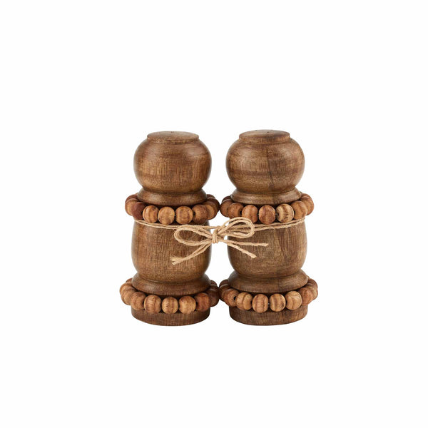 Mango wood beaded salt and pepper shakers by Mud Pie