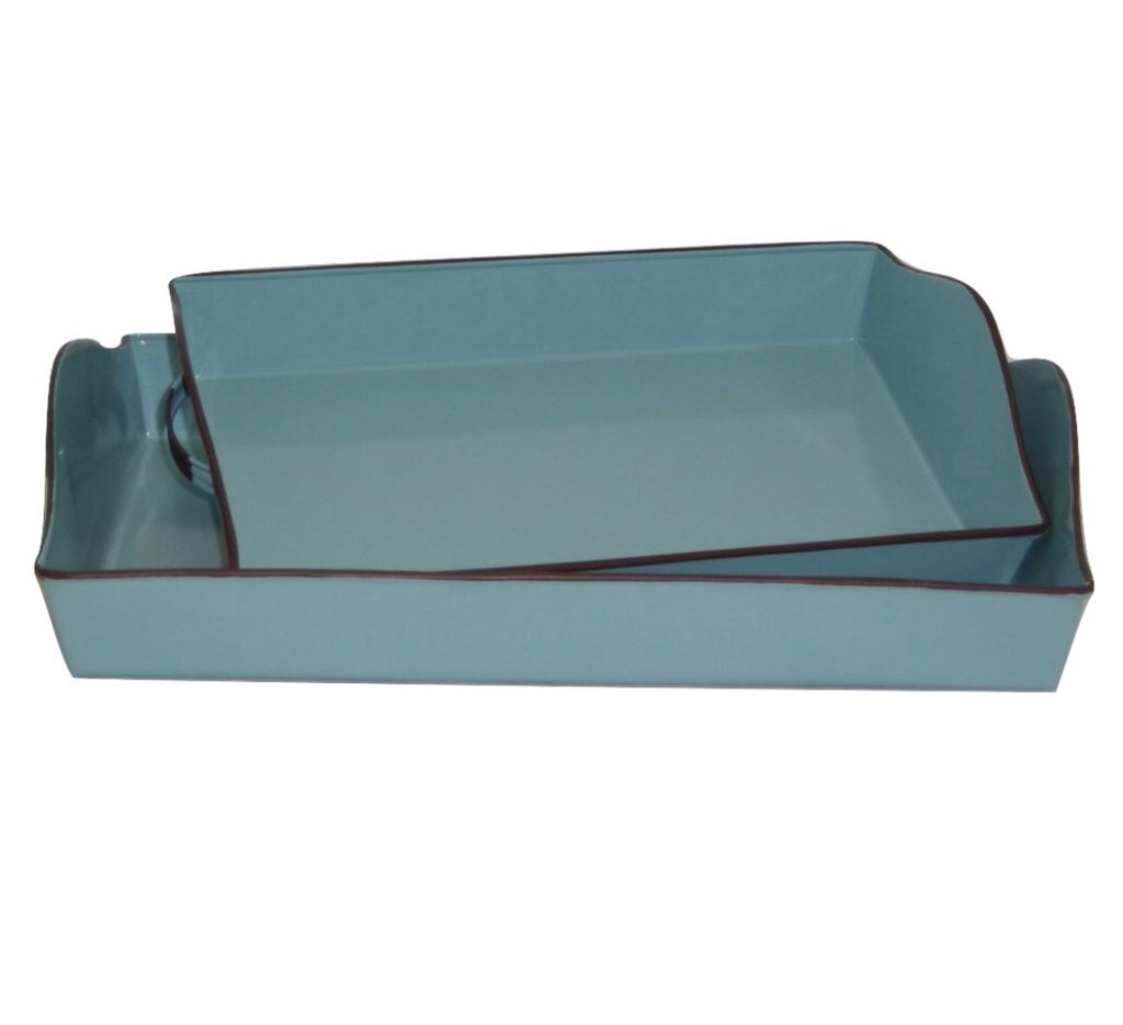 French Country Aqua Metal Enamel Trays