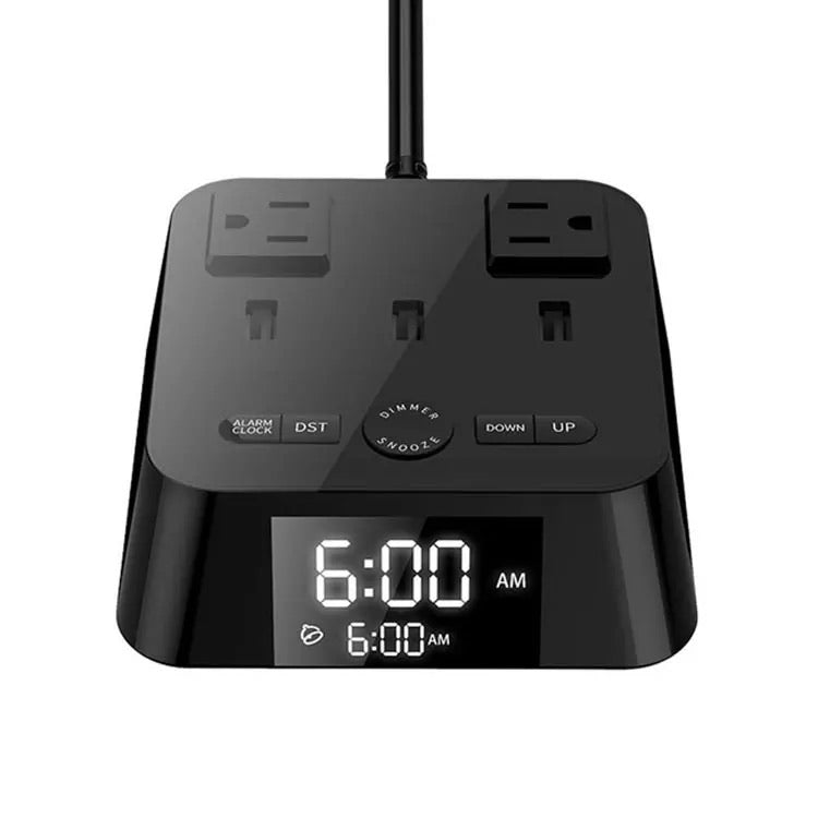 Hotel digital charging station with alarm clock, 3 USB ports and 2 outlets